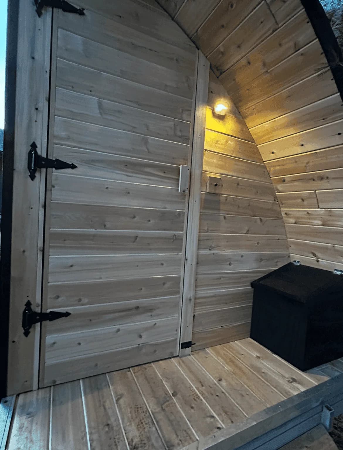 Interior of The Cedar Arch Finnish sauna in Cable, WI